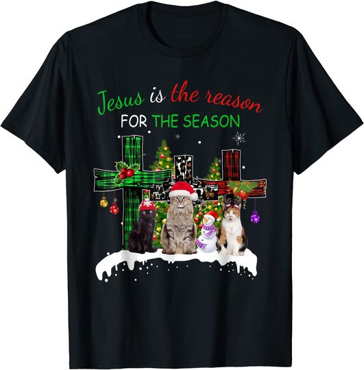 Jesus Is The Reason for Season Christmas Cat Jesus Christmas T-Shirt