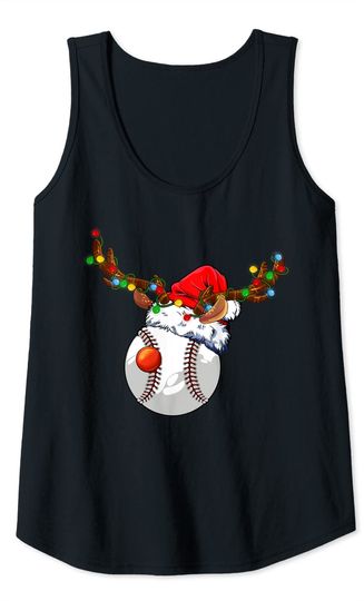 Reindeer Baseball Ball Santa Claus Hat Christmas Lights Xmas Tank Top