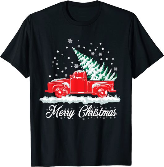 Christmas Classic Old Red Truck Vintage Pick Up Xmas Tree T-Shirt