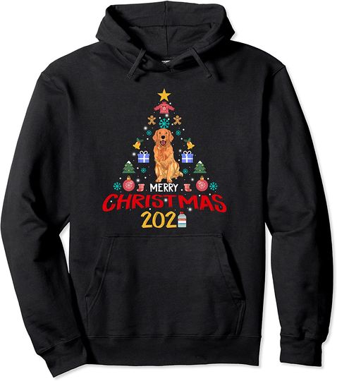 Merry Christmas 2021 Tree Golden Retriever Dog Vaccinated Pullover Hoodie