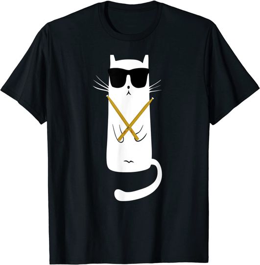Cat Wearing Sunglasses Playing Drums T-Shirt