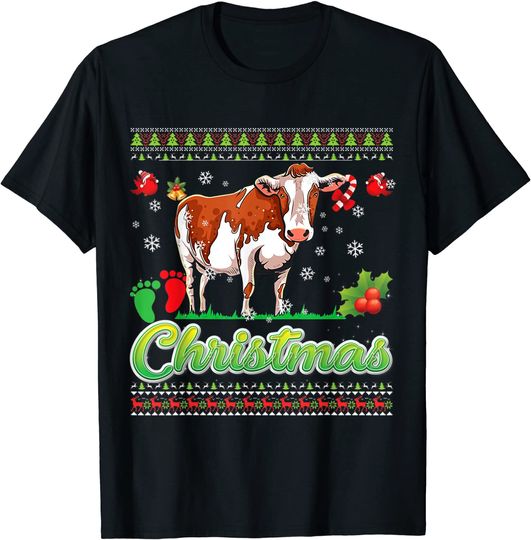 Cow Christmas Light Sweater Funny Animals Lover Xmas Gift T-Shirt