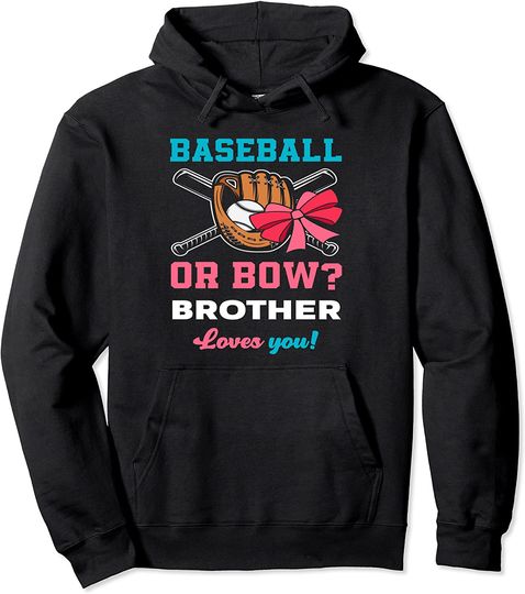 Baseball Or Bows Brother Baby Announcement Gender Reveal Pullover Hoodie