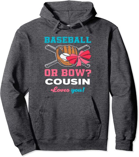 Baseball Or Bows Cousin Baby Announcement Gender Reveal Pullover Hoodie