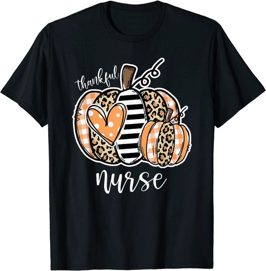 Thankful Nurse Leopard Plaid Pumpkin T-Shirt