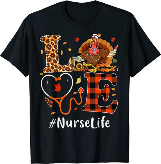 Nurse Love Thanksgiving Leopard Stethoscope T-Shirt