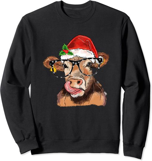 Cow With Santa Hat Cow Lover Christmas Sweatshirt
