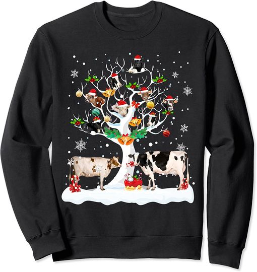 Cow Christmas On Winter Tree Goat Lover Matching  Sweatshirt