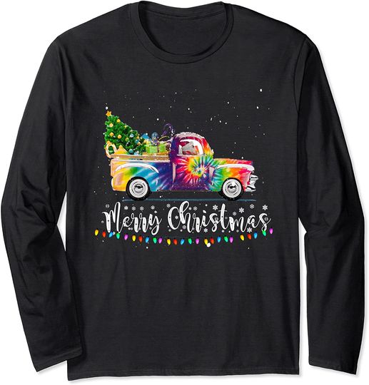 Tie Dye Wagon Christmas Tree On Car Xmas Vacation Long Sleeve