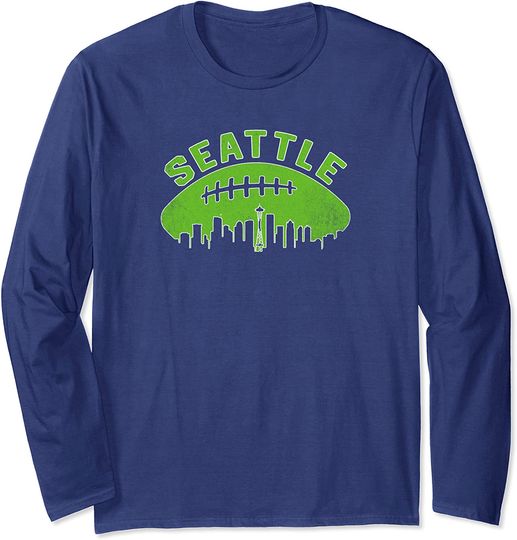Seattle Washington Cityscape Retro Football Long Sleeve