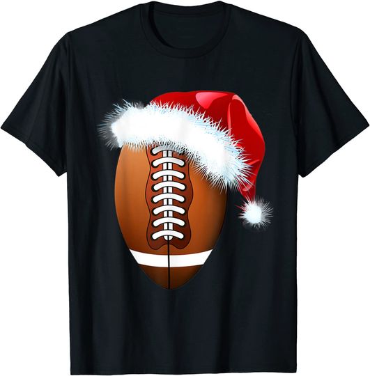 Christmas Football Ball Santa Hat Sport Xmas T-Shirt