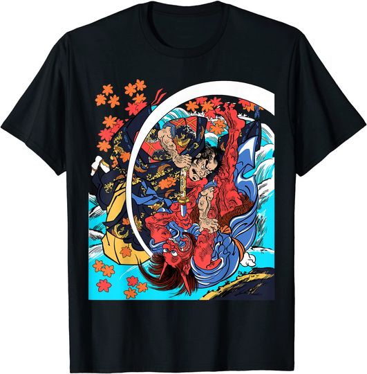 Samurai Killing Oni Ogre Monster Ukiyo-e Japanese Kuniyoshi T-Shirt