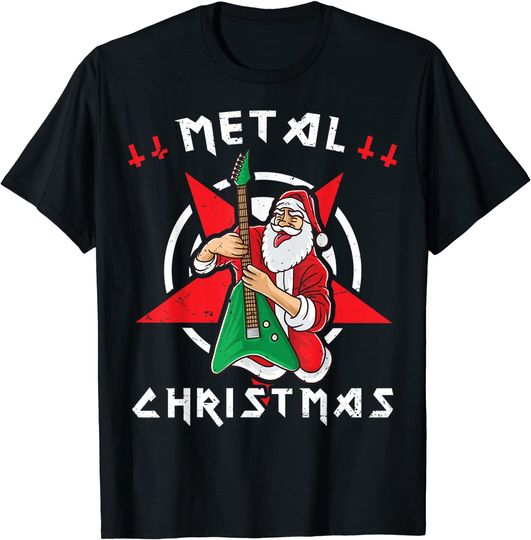 Heavy Metal Christmas Sleigher Hail Santa Claus Rock Music T-Shirt