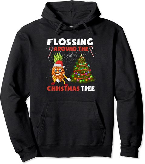 Flossing Around The Christmas Tree Pineapple Christmas Pullover Hoodie