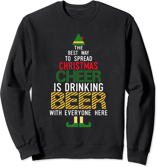 Christmas Cheer Elf | Funny Naughty Santa Elf Beer Sweater Sweatshirt