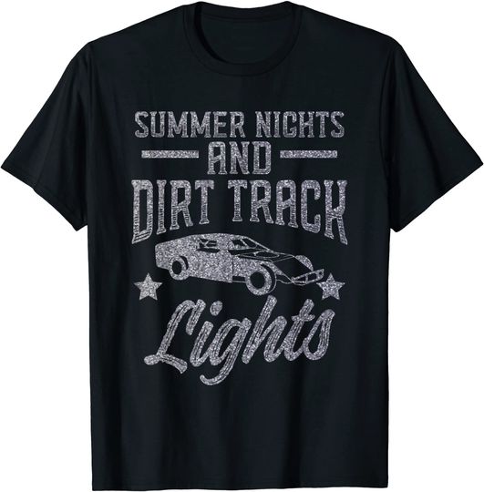 Silver Summer Nights & Dirt Track Lights - Fun Racing T-Shirt