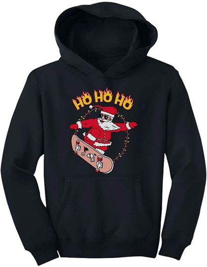 Skater Santa Claus Ho Ho Ho Ollie Ugly Christmas Youth Hoodie