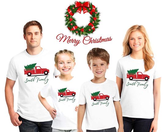 Custom name Christmas Family Pajama Matching Shirts,Christmas Truck Shirts, Christmas Snowman Tshirts, Family Christmas pajama tees