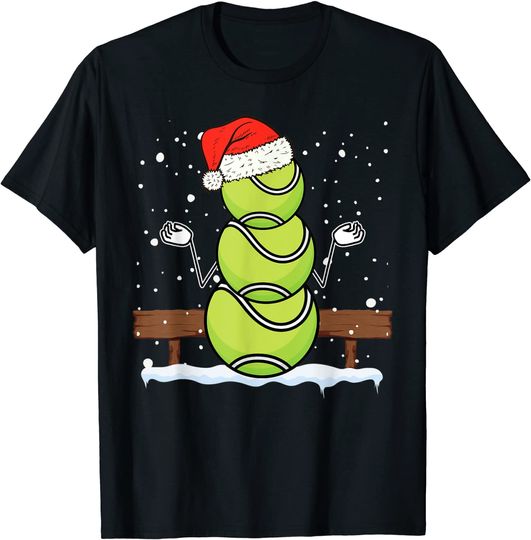 Funny Christmas Snowman Tennis Player T-Shirt