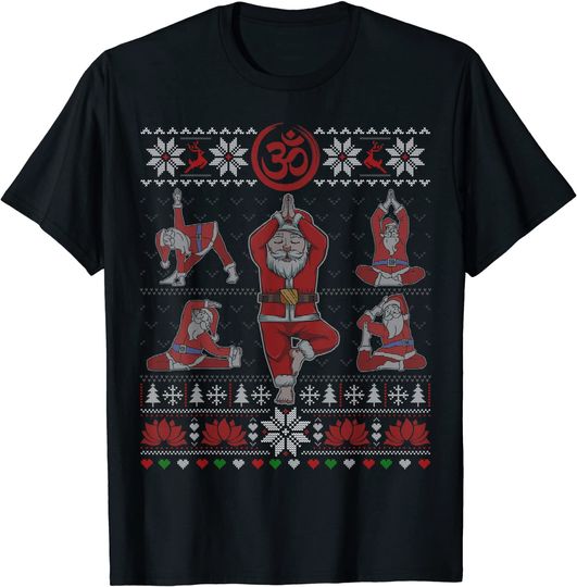 Xmas Santa Claus Meditation Yoga Pose Namaste Ugly Sweater T-Shirt