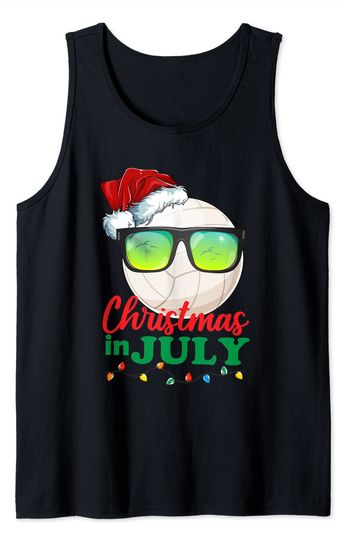 Volleyball Christmas In July Santa Hat Sunglasses Summer Tank Top