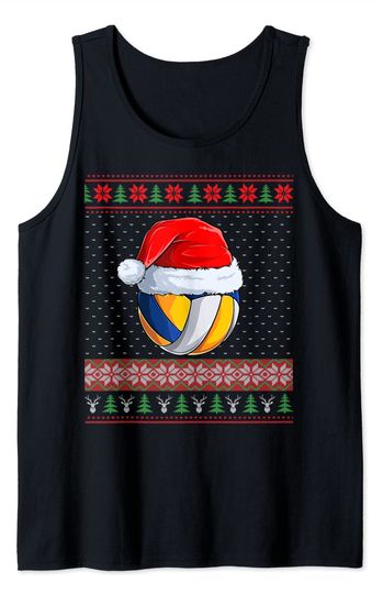 Volleyball Ball Santa Hat Christmas Ball Santa Pajamas Tank Top