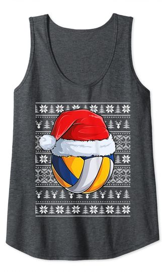 Volleyball Ball Santa Hat Christmas Ball Santa Pajamas Tank Top