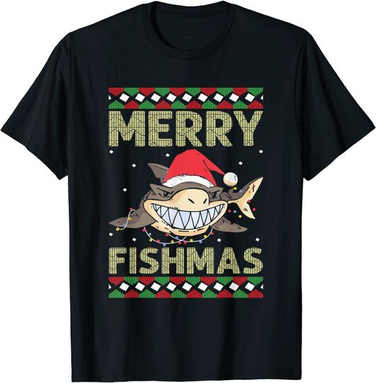 Merry Fishmas Xmas Shark Fishing Christmas T-Shirt