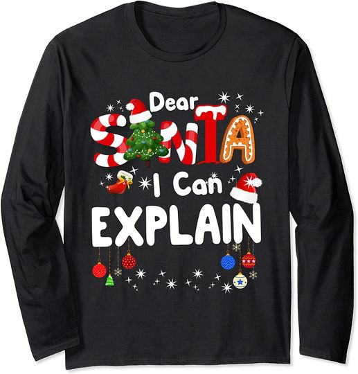 Dear Santa I Can Explain Funny Christmas Gifts Boys Kids Long Sleeve T-Shirt