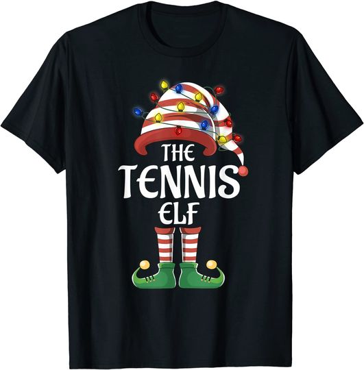 Tennis Elf Lights Matching Family Christmas Party Paja T-Shirt