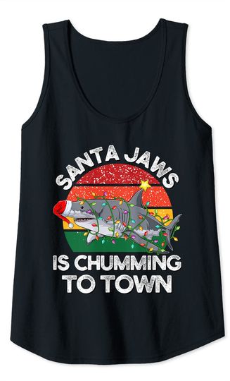 Santa Jaws Shark Christmas Lights Sharkmas Xmas Retro Tank Top