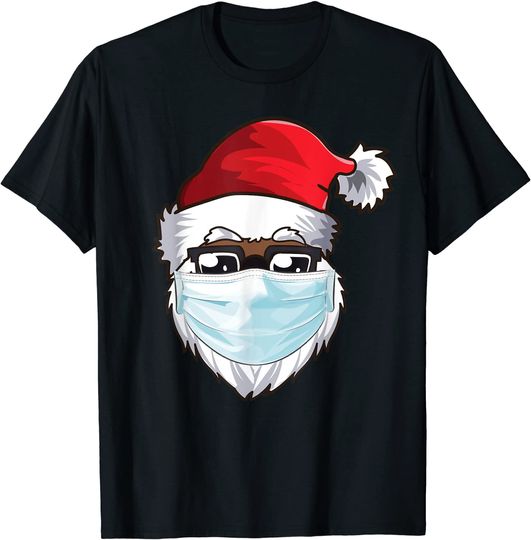 Black African American Christmas 2021 Santa Wearing Mask T-Shirt