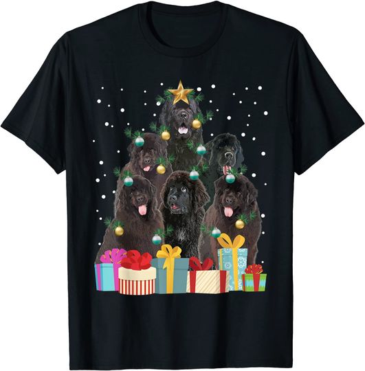 Cute Newfoundland Dog Christmas Tree Light Pet Puppy Dad Mom T-Shirt
