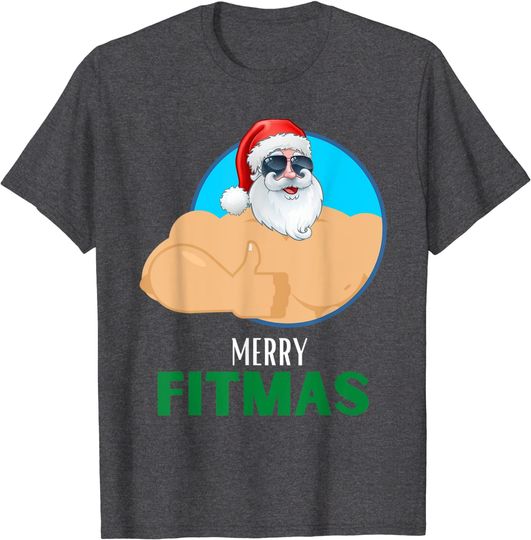 Santa Weightlifting Christmas Fitness Gym Deadlift Xmas T-Shirt