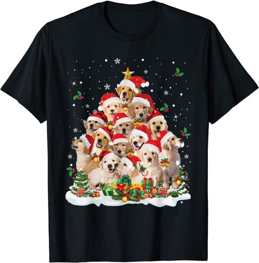 Golden Retriever Christmas Tree Fairy Lights Pajama T-Shirt