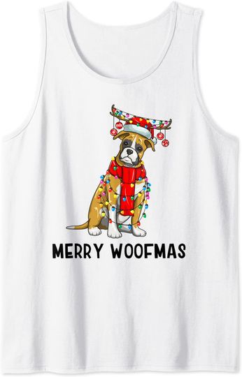 Christmas Cute Boxer Dog Holiday Lights Merry Woofmas Tank Top
