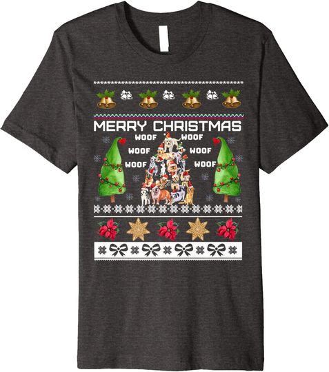 Dogs Christmas Tree Santa Hats Puppies Lover Owner T-Shirt