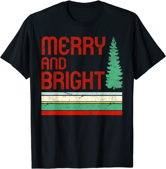Merry And Bright Christmas Tree Xmas Holiday  Vintage T-Shirt