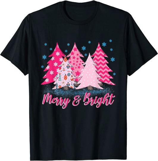 Merry and Bright Pink Christmas Tree T-Shirt