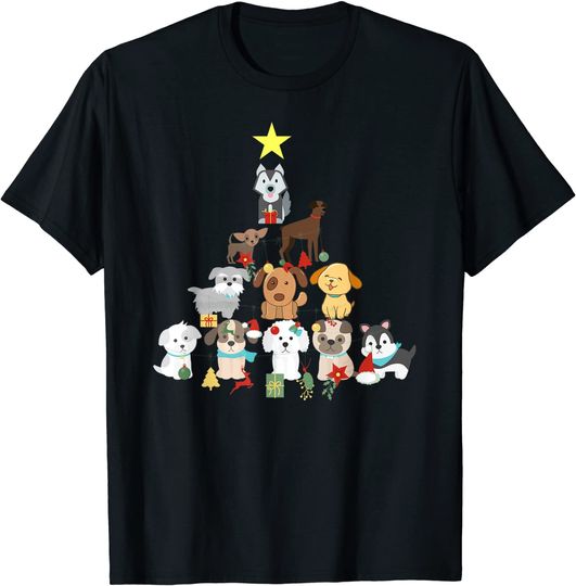 Christmas Dog Tree Puppy Dogs Xmas Tee T-Shirt