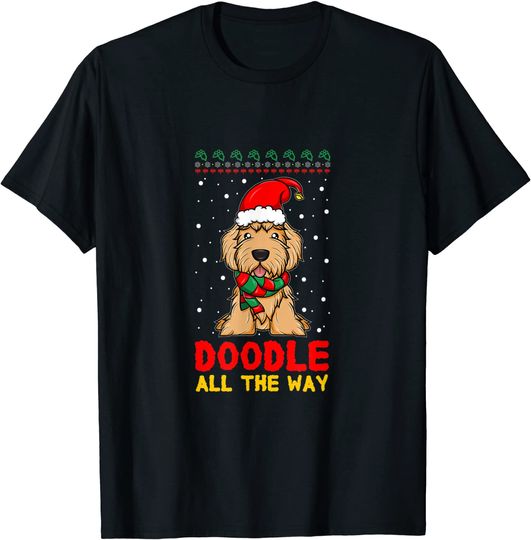 Doodle All The Way Funny Goldendoodle Santa Hat Christmas T-Shirt