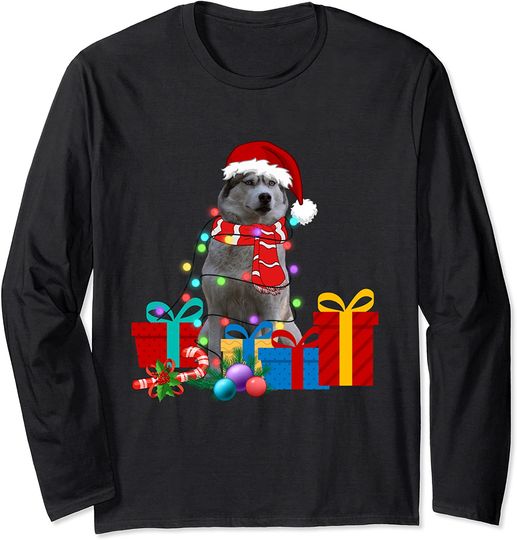 Christmas Lights Siberian Husky Dog Puppy Xmas Long Sleeve
