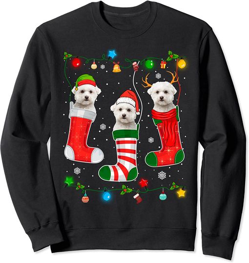 Christmas Pajama Lights Maltese Dog Puppy Lover Sweatshirt