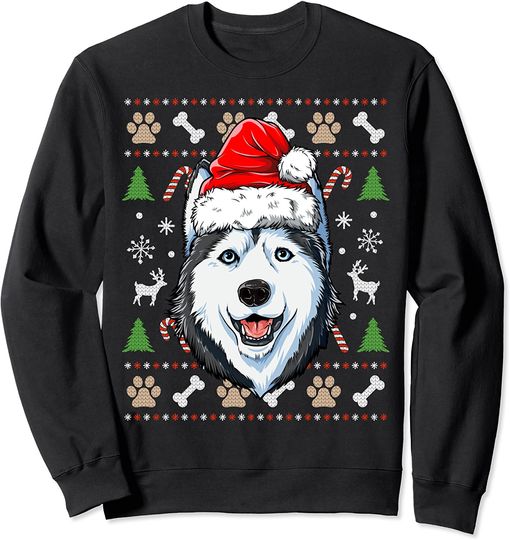 Siberian Husky Ugly Christmas Dog Santa Hat Xmas Sweatshirt