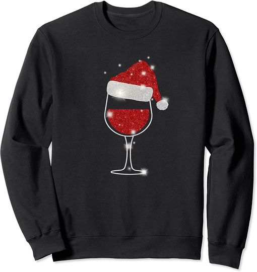 Christmas Wine Sweatshirt Glass of Red Wine Santa Hat Sweatshirt