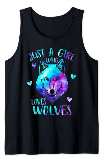 Just A Girl Who Loves Wolves Themed Galaxy Space Tank Top
