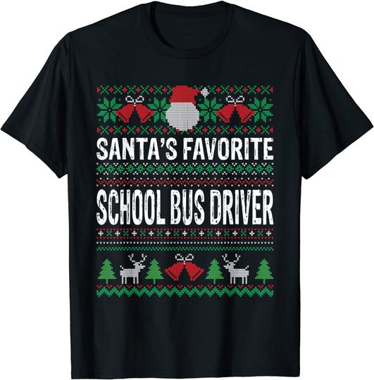 Santas Favorite School Bus driver Xmas T-Shirt