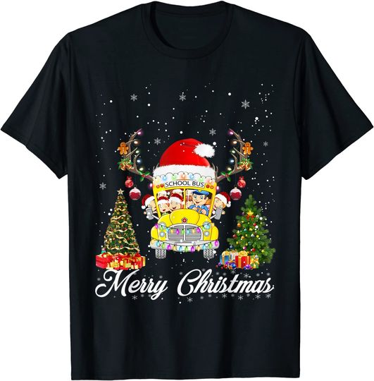 School Bus Driver Merry Christmas Lights Pajamas X-mas Gift T-Shirt