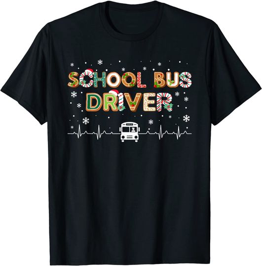 School Bus Driver Heartbeat Xmas Patterns Christmas Gifts T-Shirt