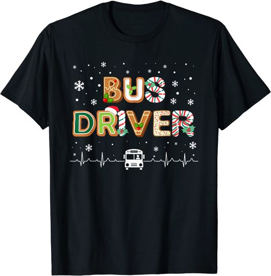 Bus Driver Heartbeat Xmas Patterns Christmas Gifts T-Shirt